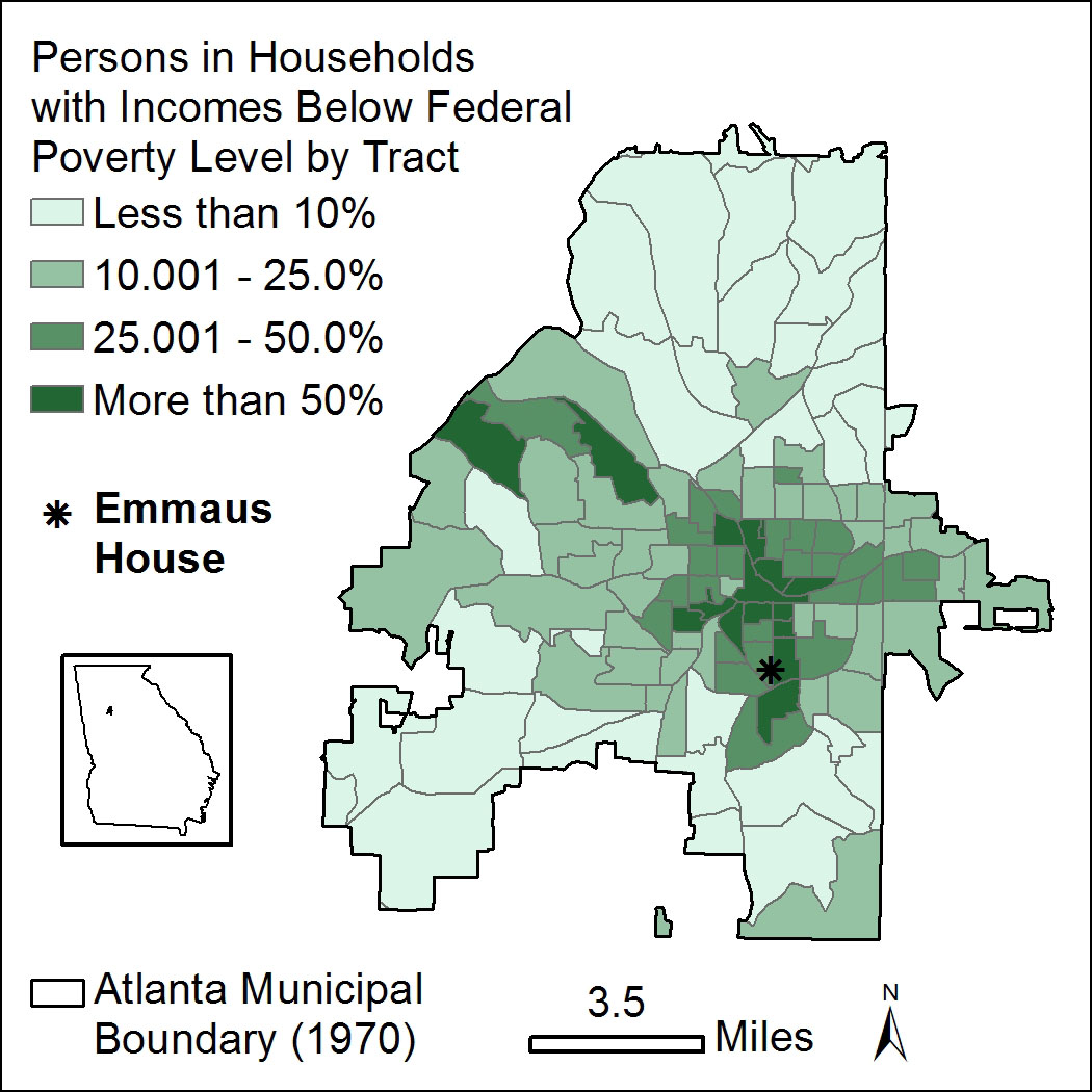 Map showing poverty rates in Atlanta by Census tract